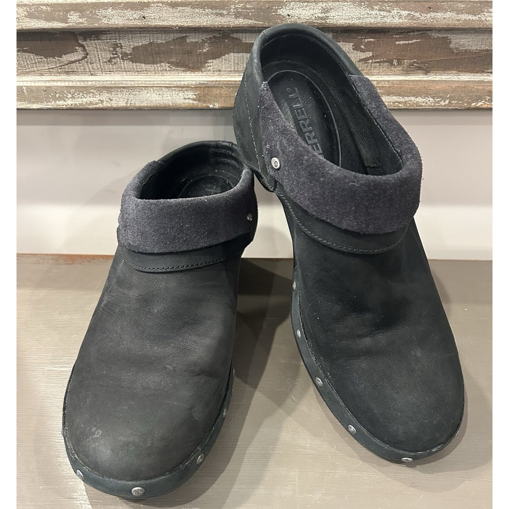 Merrell Black Leather Luxe Wrap Slip-on Clogs‎ Women's Size 8